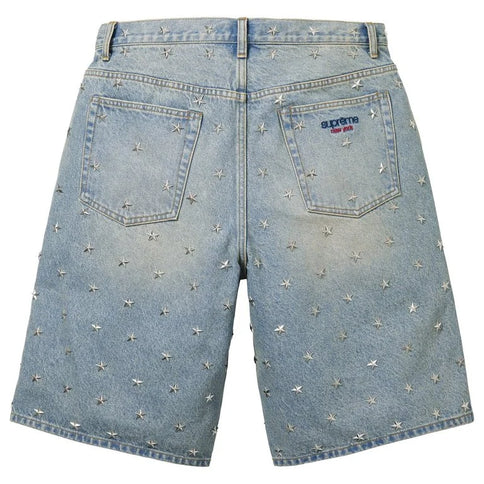 Supreme Stars Studded Baggy Denim Short Washed Indigo