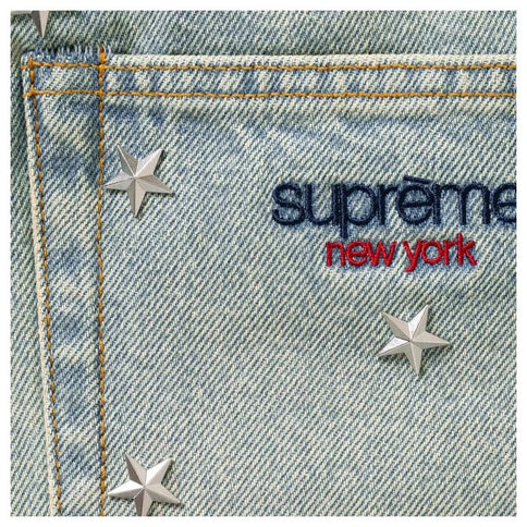 Supreme Stars Studded Baggy Denim Short Washed Indigo